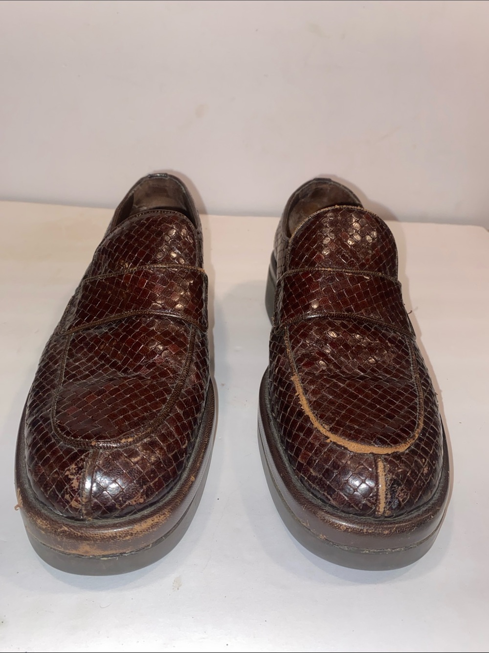 Stephane Kelian Dark Brown Textured Leather Slip-On Loafers. Used.